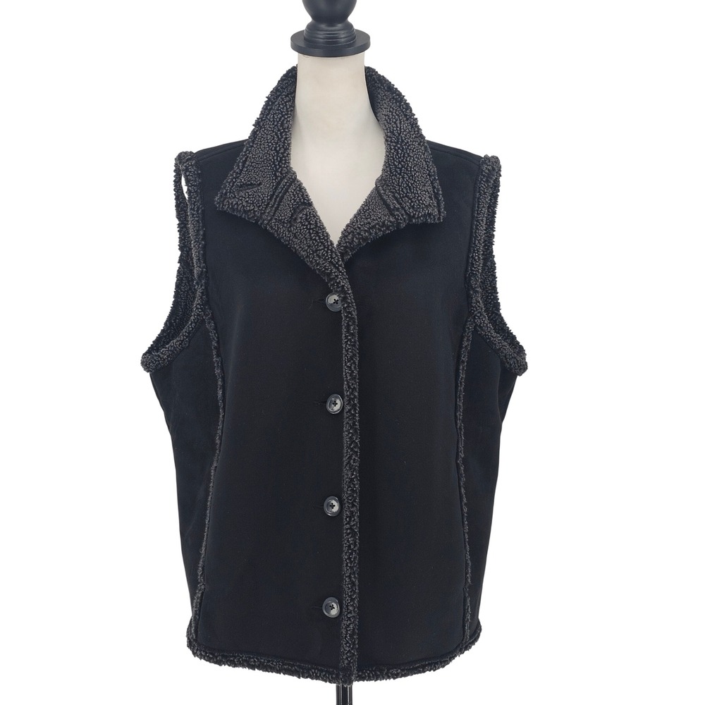 LL Bean Faux Suede Shearling Vest‎ XL Black Gorpcore Cabin Outdoor Oversized
